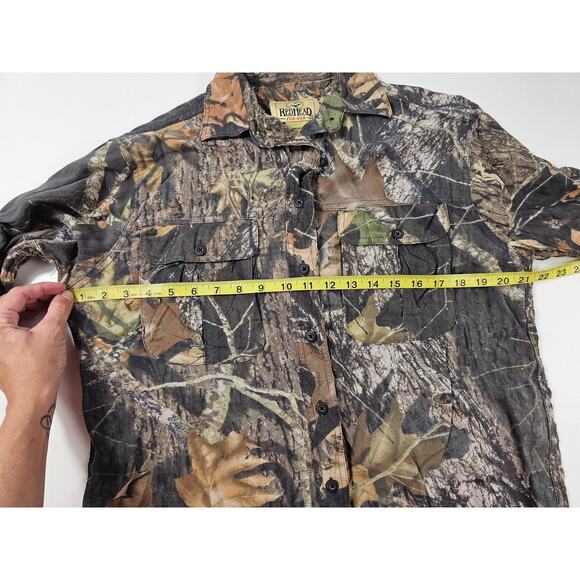 Red head for her size medium Camoflauge roll tab sleeve button up EUC hunting ^ - Picture 6 of 6